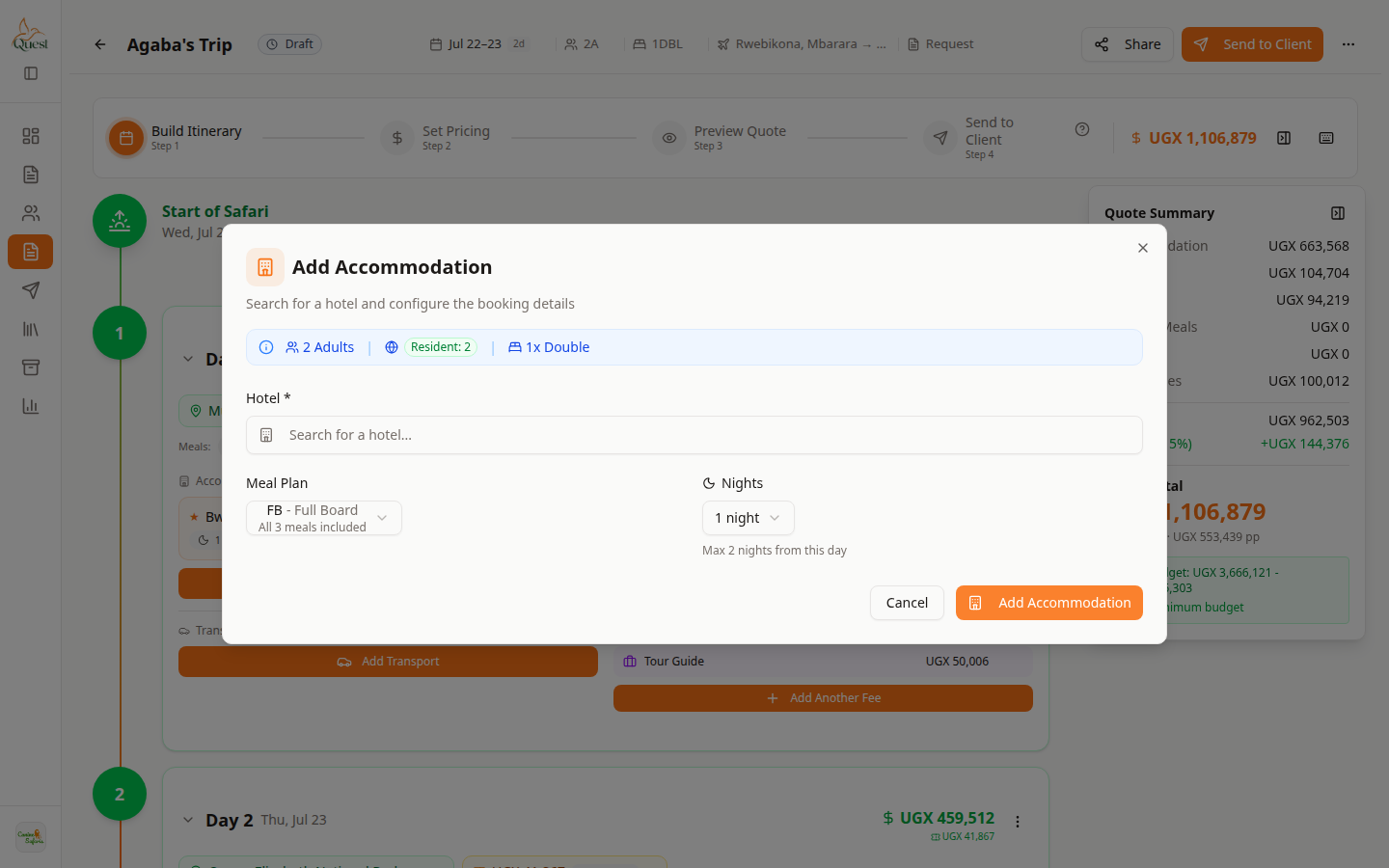 Add accommodation dialog