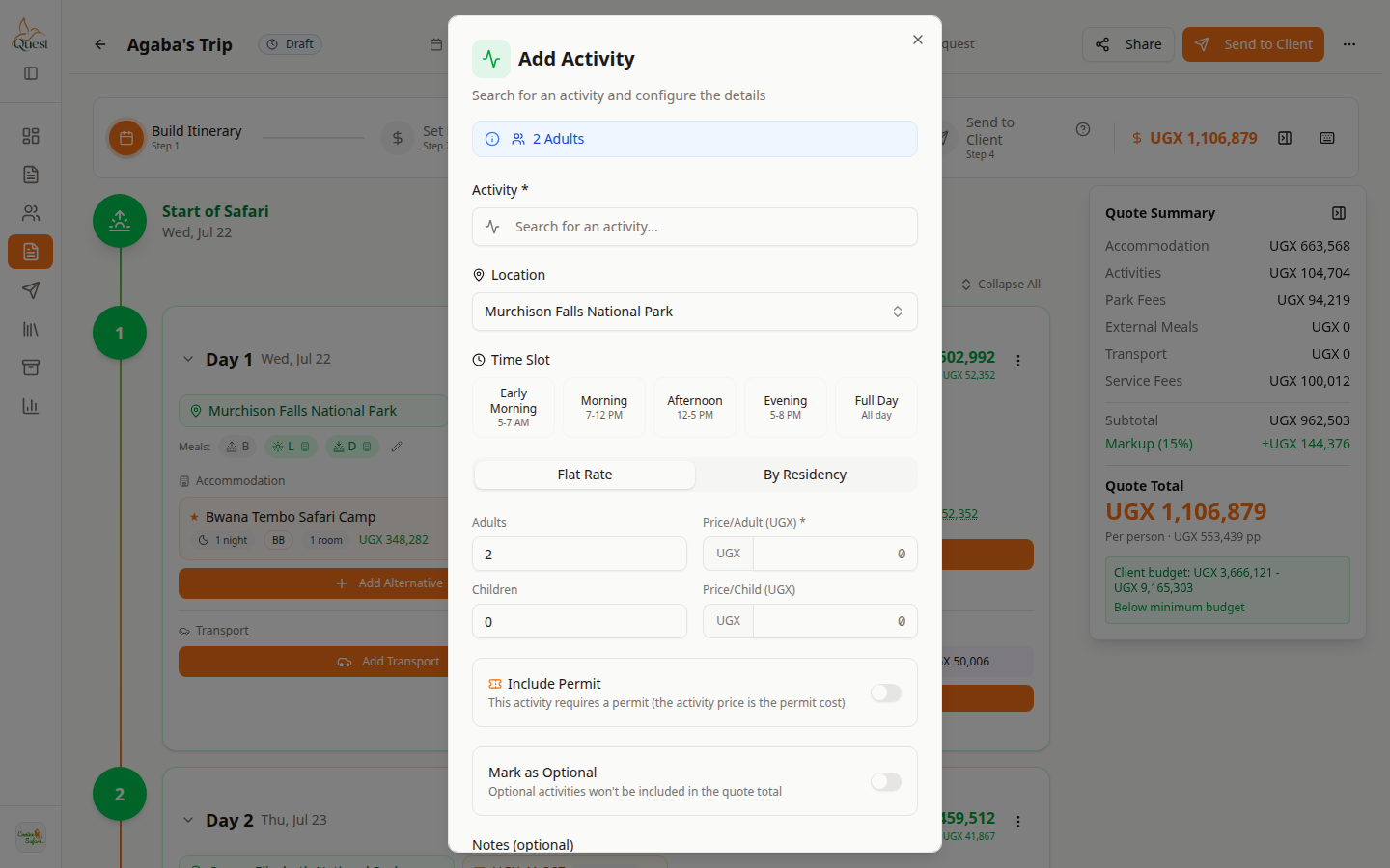 Add activity dialog